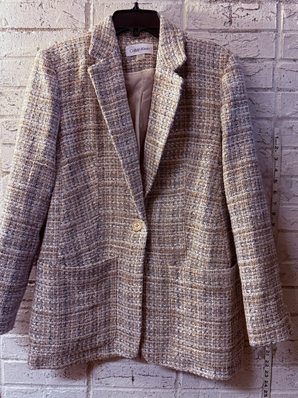 Calvin Klein Womens 4 Tweed Blazer Jacket Multicolor Boucle Longline Career